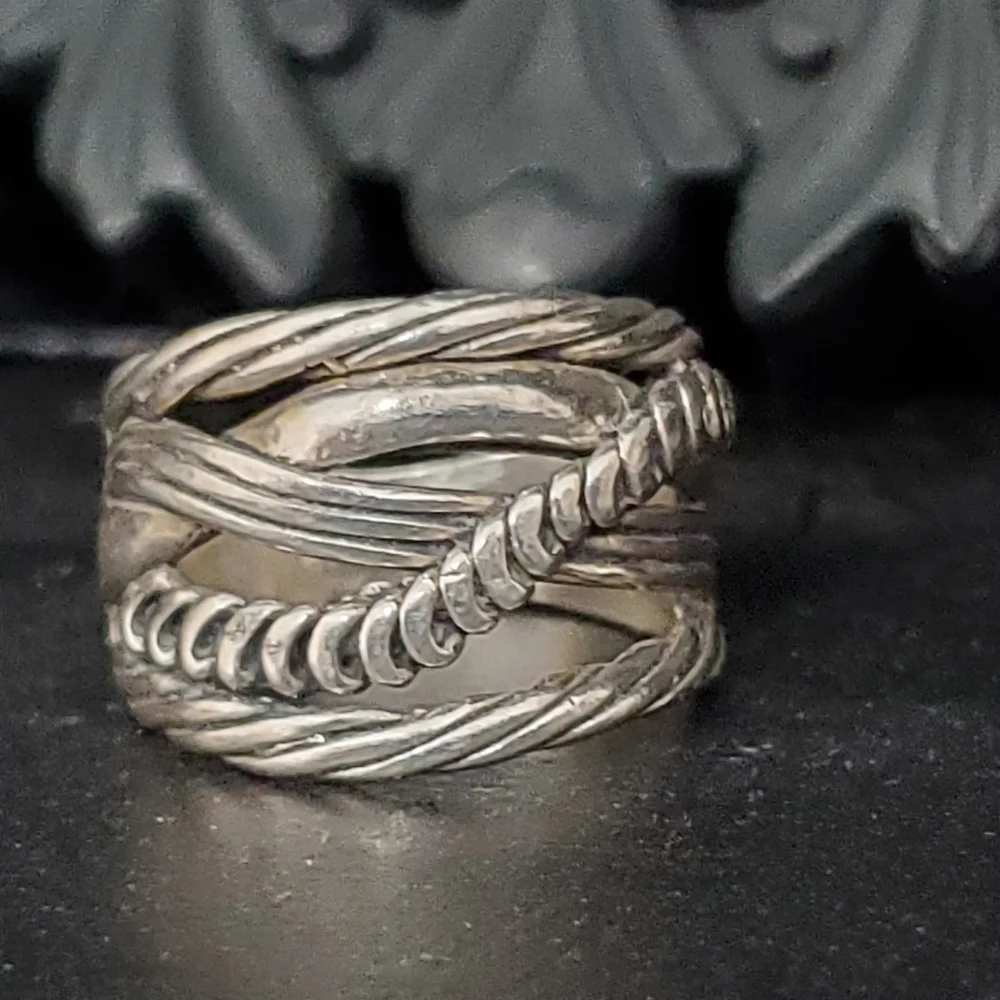 PZ 925 Sterling Texturized Rope Weave Band Ring 6.75 - Picture 4 of 16